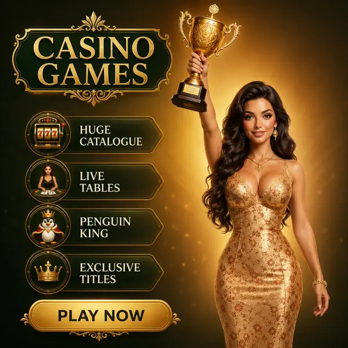 Trofeekoningin viert overwinning in Vipzino Casino Games toernooizaal